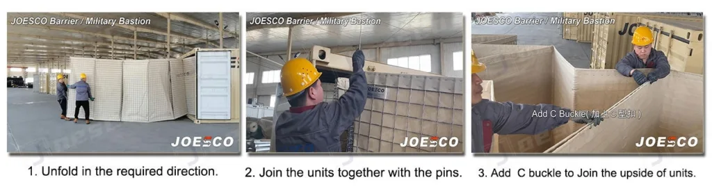 hesco barrier construction in 3 step